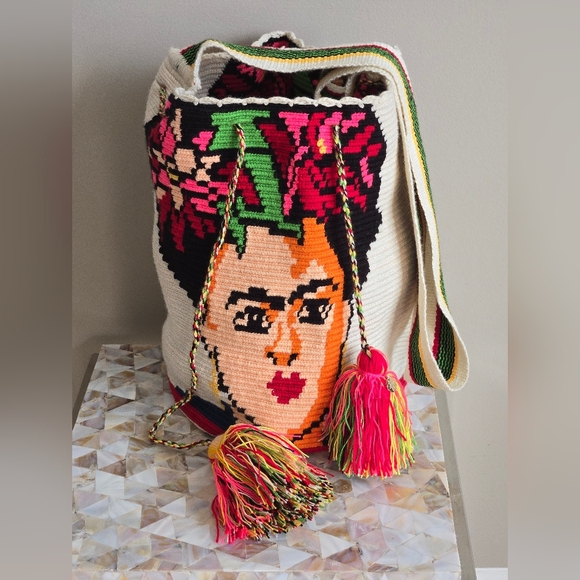 straccio rico Handbags - Colorful Frida Kahlo Handmade Woven Bag